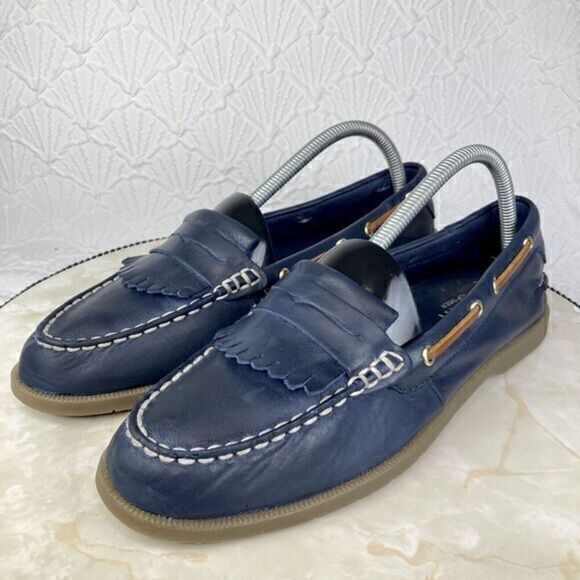 Sperry Top Sider Shoes Womens Size 9.5 Navy Blue Leather Conway Kiltie Loafers - Picture 5 of 12